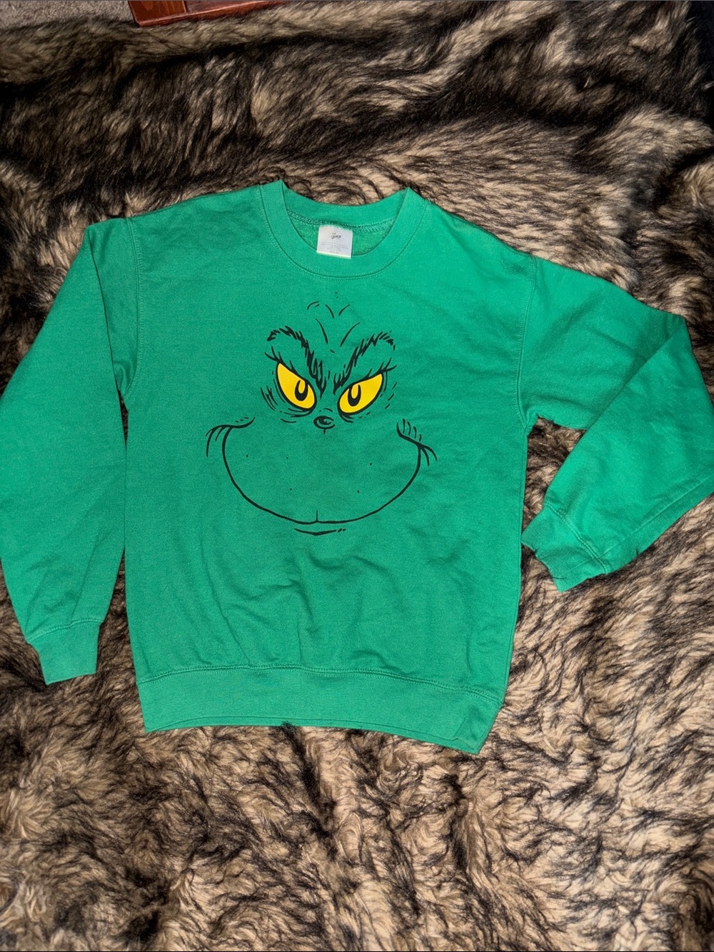 2018 THE GRINCH DR. SUESS JUINOR SWEATSHIRT SIZE S (3-5) GRINCH FACE